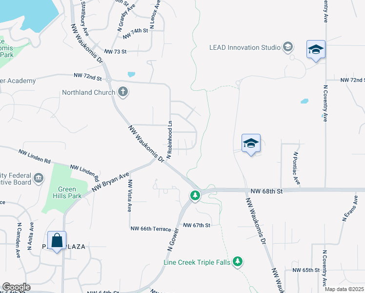map of restaurants, bars, coffee shops, grocery stores, and more near 3530 Northwest 69th Terrace in Kansas City