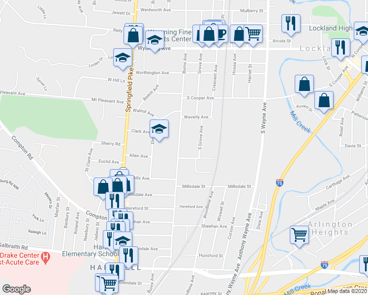 map of restaurants, bars, coffee shops, grocery stores, and more near 120 Burns Avenue in Cincinnati