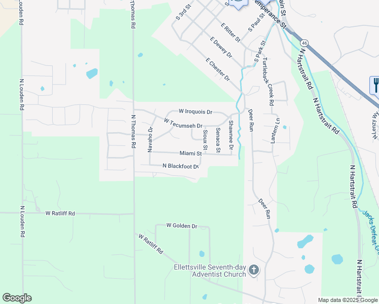 map of restaurants, bars, coffee shops, grocery stores, and more near 315 Miami St in Ellettsville