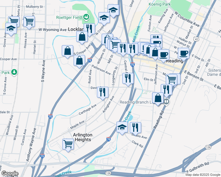 map of restaurants, bars, coffee shops, grocery stores, and more near 315 Davis Street in Cincinnati