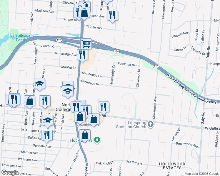 map of restaurants, bars, coffee shops, grocery stores, and more near 1503 Clovernoll Drive in Cincinnati