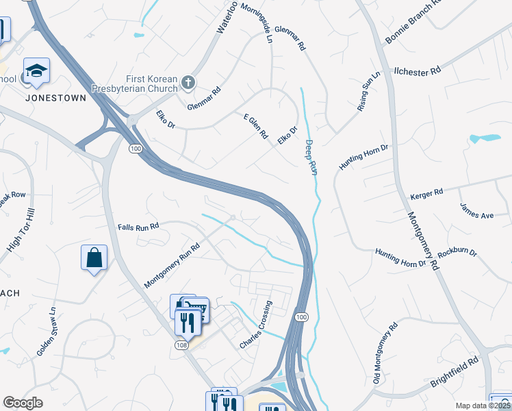 map of restaurants, bars, coffee shops, grocery stores, and more near 8341 Montgomery Run Road in Ellicott City