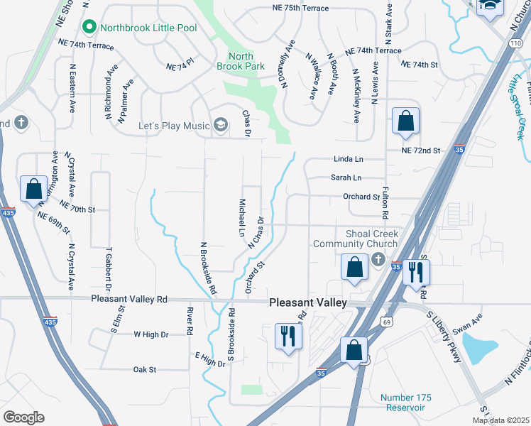 map of restaurants, bars, coffee shops, grocery stores, and more near 7005 North Chas Drive in Pleasant Valley
