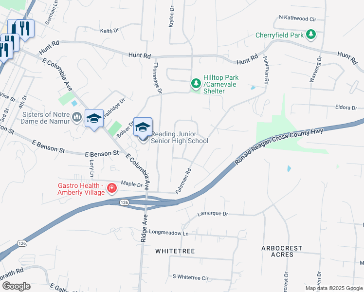 map of restaurants, bars, coffee shops, grocery stores, and more near 1175 Georgia Lane in Cincinnati
