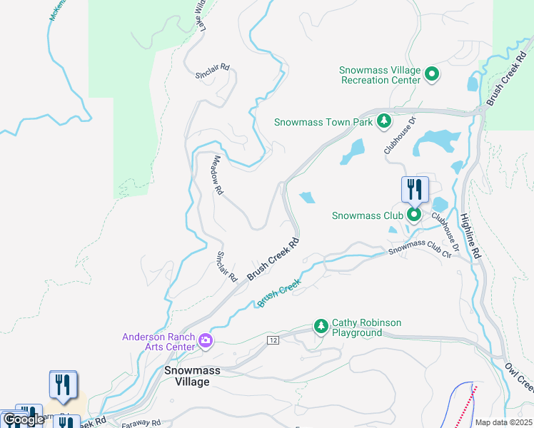map of restaurants, bars, coffee shops, grocery stores, and more near 111 South Meadow Lane in Aspen