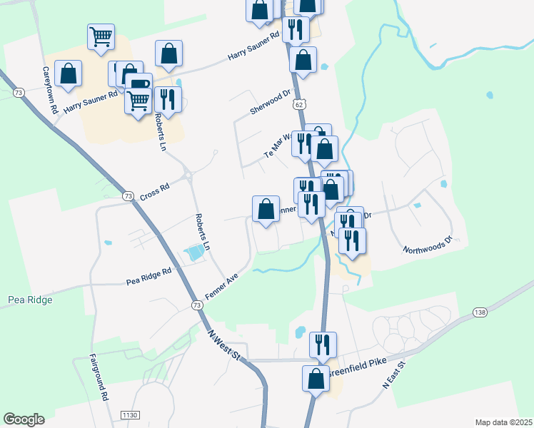 map of restaurants, bars, coffee shops, grocery stores, and more near Fenner Ave in Hillsboro