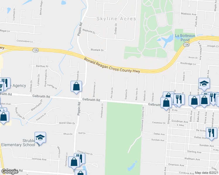 map of restaurants, bars, coffee shops, grocery stores, and more near 6919 Pin Oak Drive in Cincinnati