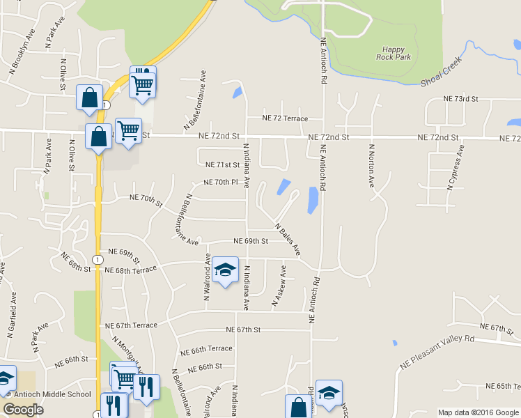 map of restaurants, bars, coffee shops, grocery stores, and more near 6922 North Bales Avenue in Gladstone
