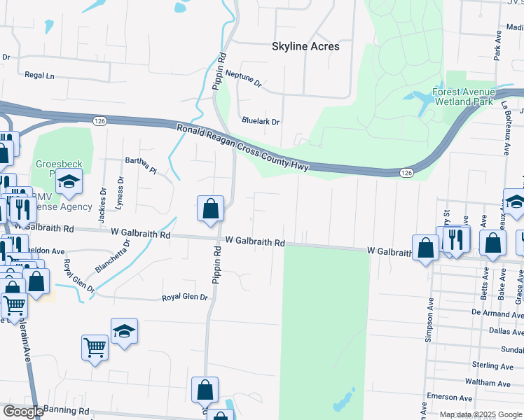 map of restaurants, bars, coffee shops, grocery stores, and more near 8282 Brownsway Lane in Cincinnati