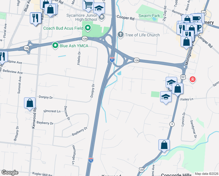 map of restaurants, bars, coffee shops, grocery stores, and more near 8971 Paw Paw Lane in Cincinnati
