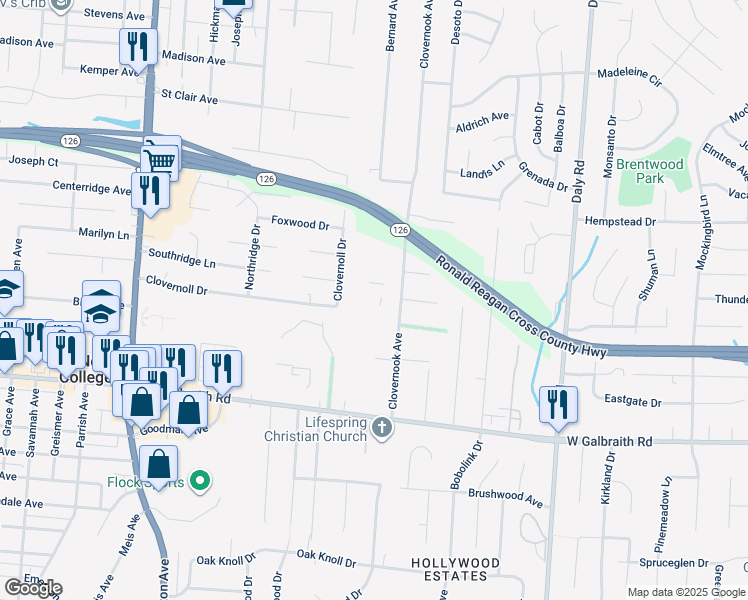 map of restaurants, bars, coffee shops, grocery stores, and more near 7023 Clovernook Avenue in Cincinnati