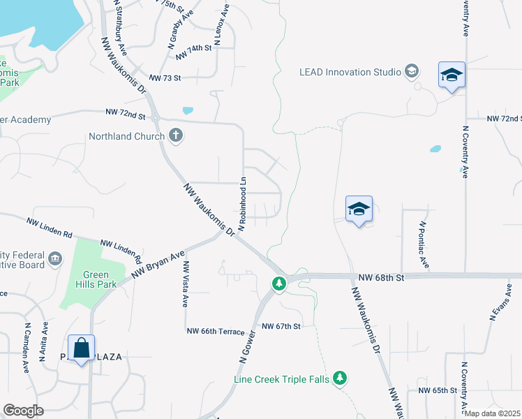 map of restaurants, bars, coffee shops, grocery stores, and more near 3530 Northwest 69th Terrace in Kansas City