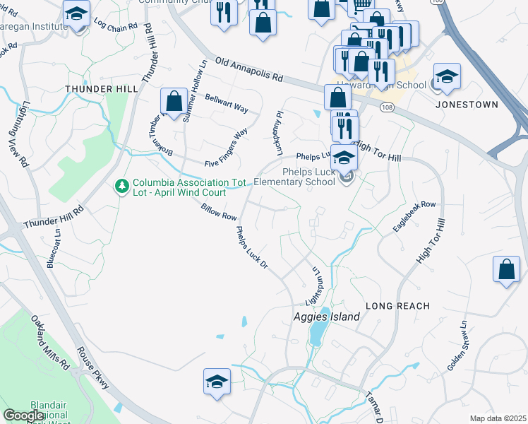 map of restaurants, bars, coffee shops, grocery stores, and more near 5457 Treefrog Place in Columbia
