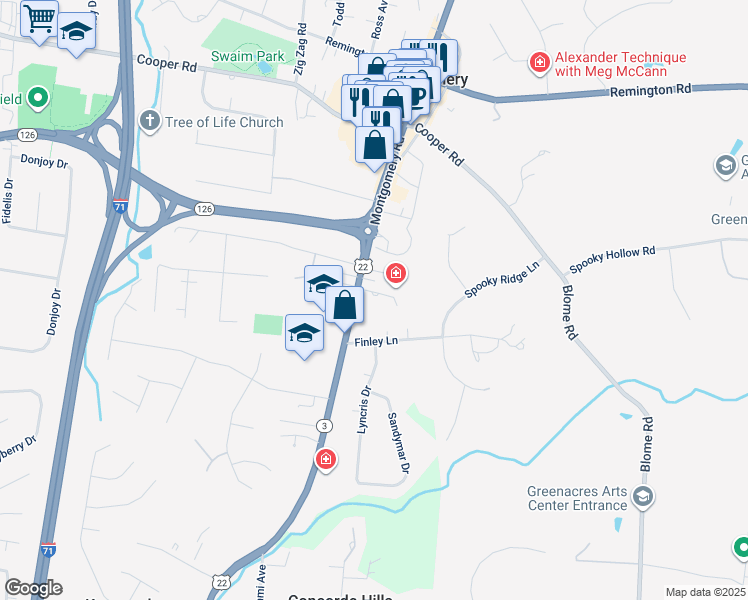 map of restaurants, bars, coffee shops, grocery stores, and more near 9090 Montgomery Road in Cincinnati