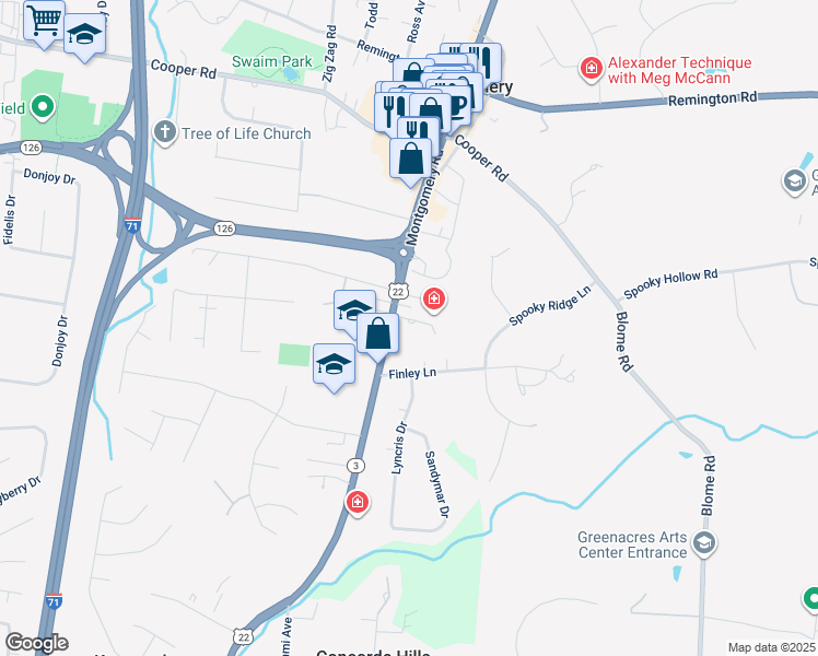 map of restaurants, bars, coffee shops, grocery stores, and more near 9090 Montgomery Road in Cincinnati