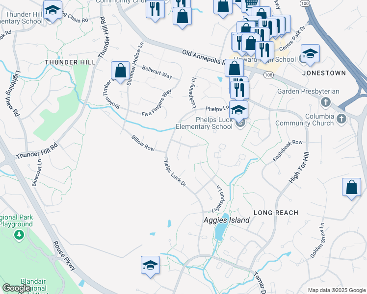 map of restaurants, bars, coffee shops, grocery stores, and more near 5457 Treefrog Place in Columbia