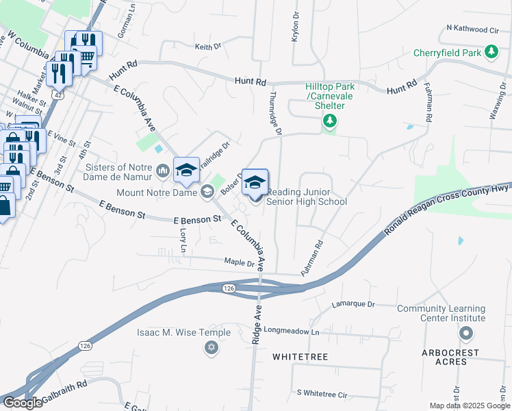 map of restaurants, bars, coffee shops, grocery stores, and more near 810 East Columbia Avenue in Reading