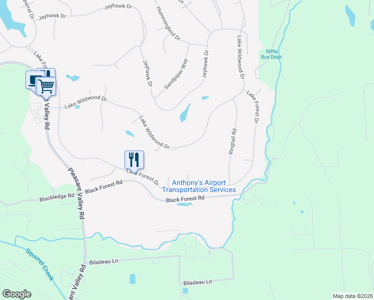 map of restaurants, bars, coffee shops, grocery stores, and more near 11977 Lake Wildwood Drive in Penn Valley