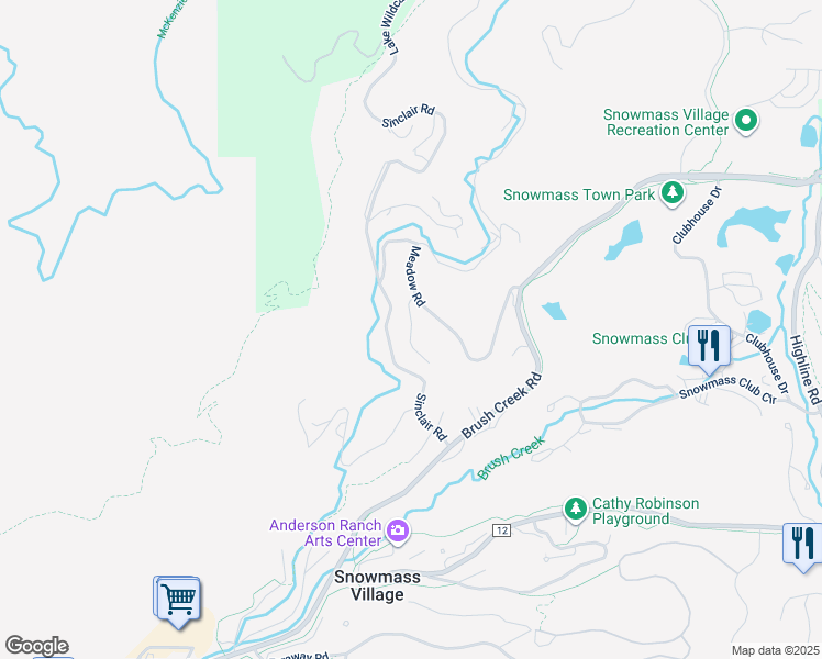 map of restaurants, bars, coffee shops, grocery stores, and more near Meadow Lane in Snowmass Village
