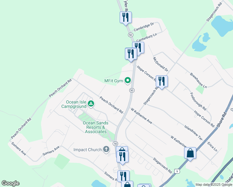 map of restaurants, bars, coffee shops, grocery stores, and more near 4 Sheila Avenue in Ocean View