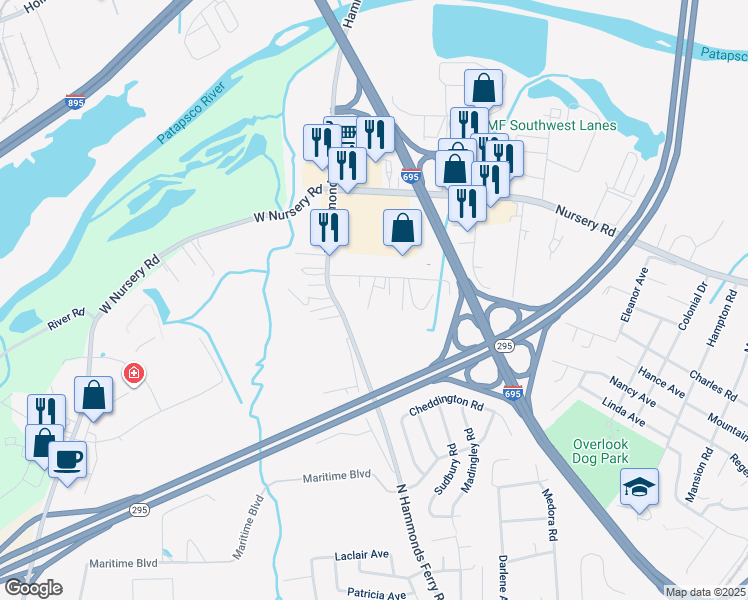 map of restaurants, bars, coffee shops, grocery stores, and more near 623 Franklin Avenue in Linthicum Heights