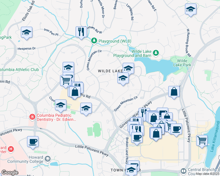 map of restaurants, bars, coffee shops, grocery stores, and more near 10759 Evening Wind Court in Columbia