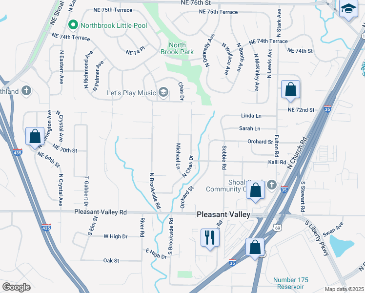 map of restaurants, bars, coffee shops, grocery stores, and more near 7002 Michael Lane in Pleasant Valley