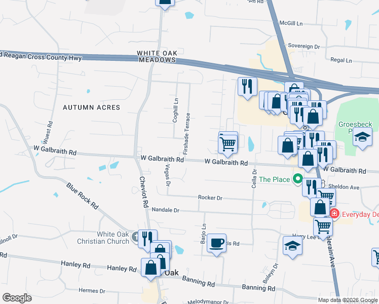 map of restaurants, bars, coffee shops, grocery stores, and more near 3472 Galbraith Road in Cincinnati
