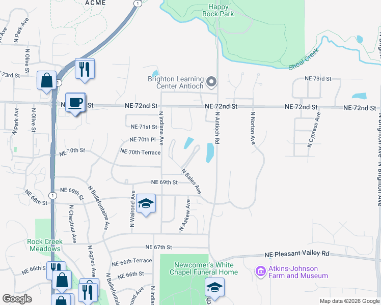 map of restaurants, bars, coffee shops, grocery stores, and more near 7010 North Askew Avenue in Kansas City