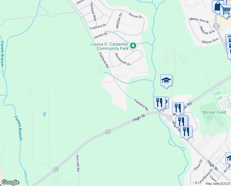 map of restaurants, bars, coffee shops, grocery stores, and more near 150 Flatland Road in Chestertown