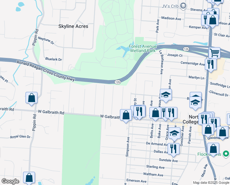 map of restaurants, bars, coffee shops, grocery stores, and more near 6951 Gloria Drive in Cincinnati