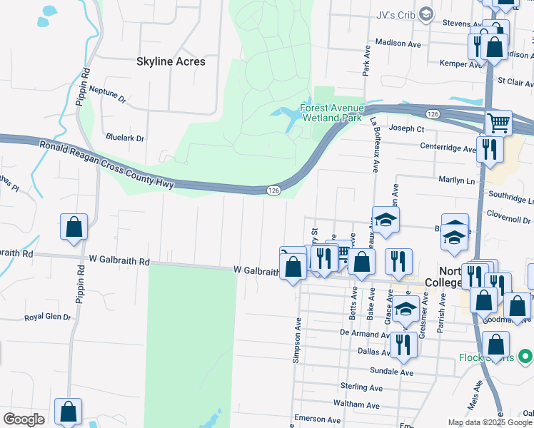map of restaurants, bars, coffee shops, grocery stores, and more near 6951 Gloria Drive in Cincinnati