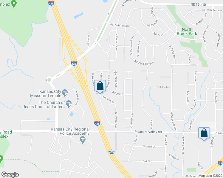 map of restaurants, bars, coffee shops, grocery stores, and more near 7020 North Crystal Avenue in Kansas City