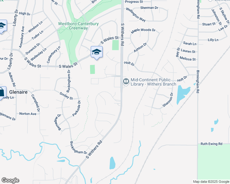 map of restaurants, bars, coffee shops, grocery stores, and more near 1670 Homestead Place in Liberty