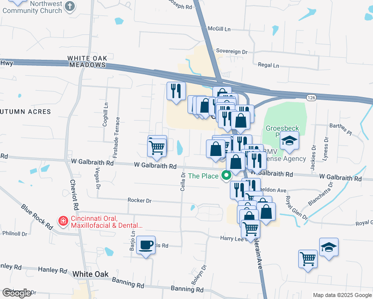 map of restaurants, bars, coffee shops, grocery stores, and more near 3314 Galbraith Road in Cincinnati