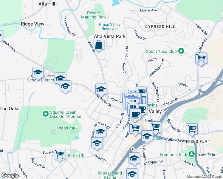 map of restaurants, bars, coffee shops, grocery stores, and more near 311 Alta Street in Grass Valley