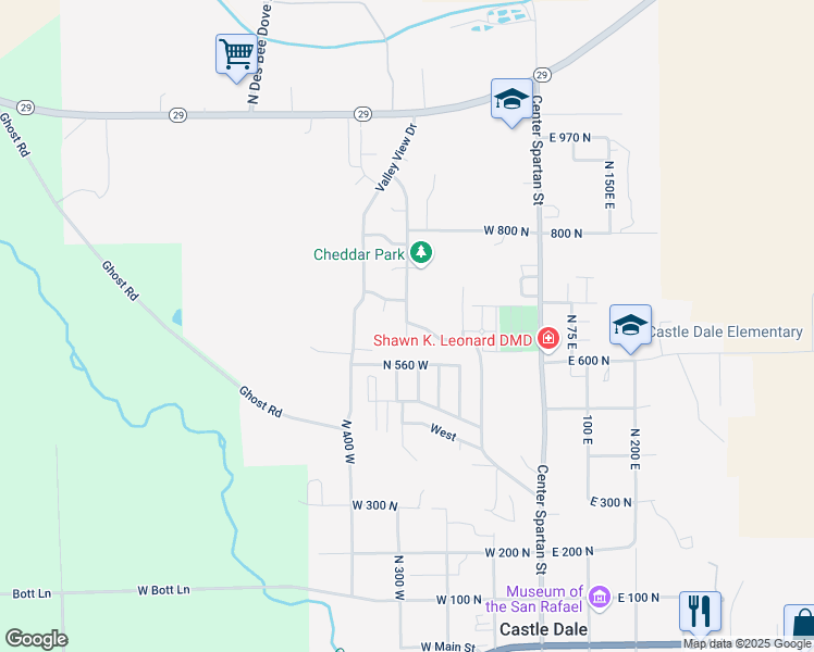 map of restaurants, bars, coffee shops, grocery stores, and more near 870 North Bell Court in Castle Dale