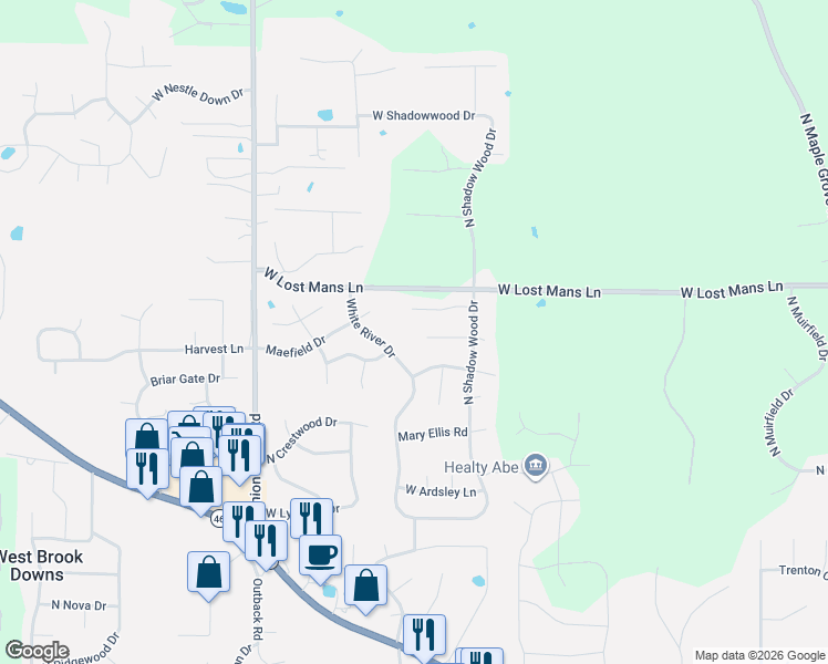 map of restaurants, bars, coffee shops, grocery stores, and more near 4115 Dresden Drive in Bloomington