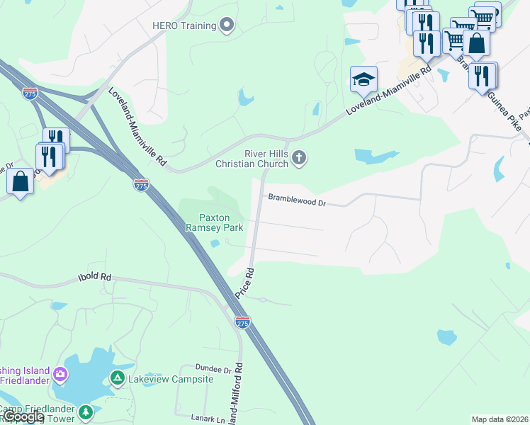 map of restaurants, bars, coffee shops, grocery stores, and more near 6275 Price Road in Loveland