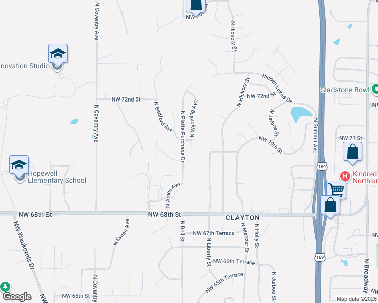 map of restaurants, bars, coffee shops, grocery stores, and more near 7006 North Wyoming Avenue in Kansas City