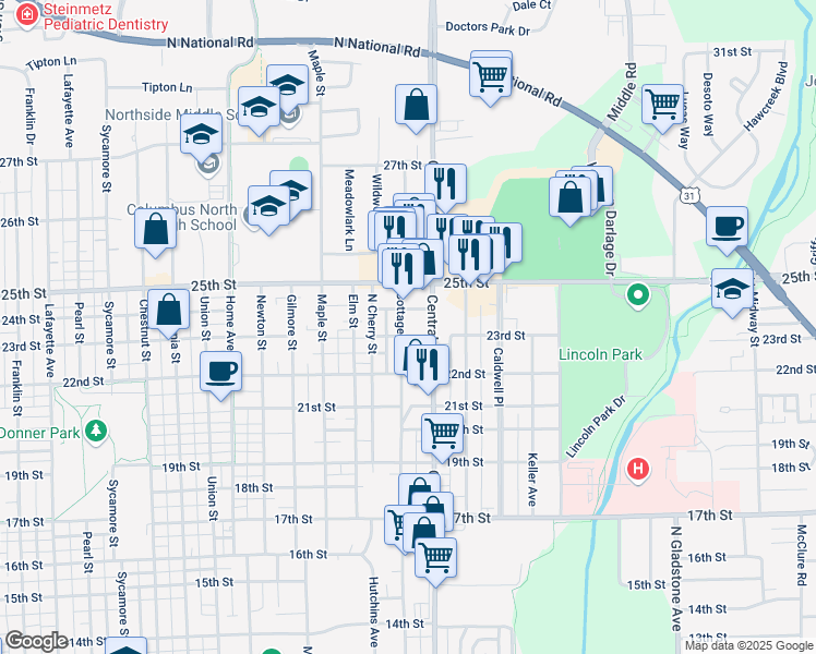 map of restaurants, bars, coffee shops, grocery stores, and more near 2333 Cottage Avenue in Columbus