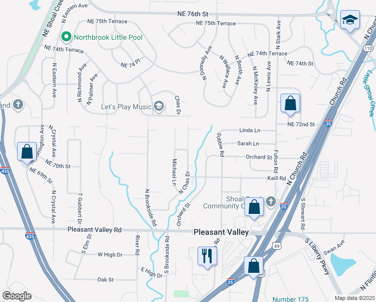 map of restaurants, bars, coffee shops, grocery stores, and more near 7101 North Chas Drive in Pleasant Valley