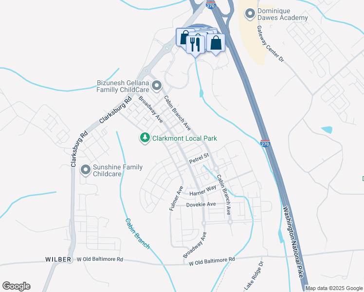 map of restaurants, bars, coffee shops, grocery stores, and more near 13716 Tribute Parkway in Clarksburg
