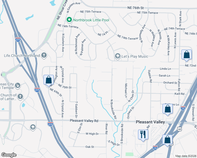 map of restaurants, bars, coffee shops, grocery stores, and more near 7904 Little Ln in Pleasant Valley