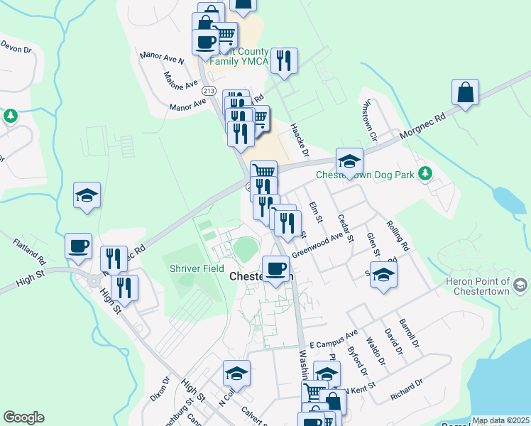 map of restaurants, bars, coffee shops, grocery stores, and more near 514 Washington Ave in Chestertown