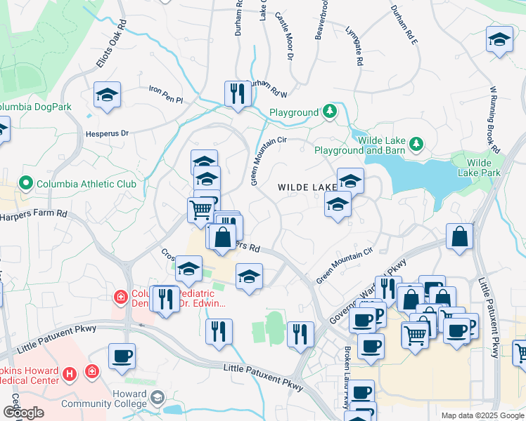 map of restaurants, bars, coffee shops, grocery stores, and more near 10780 Green Mountain Circle in Columbia