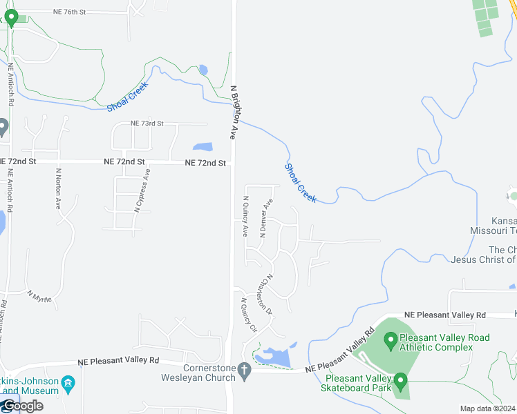 map of restaurants, bars, coffee shops, grocery stores, and more near 7004 North Denver Avenue in Kansas City