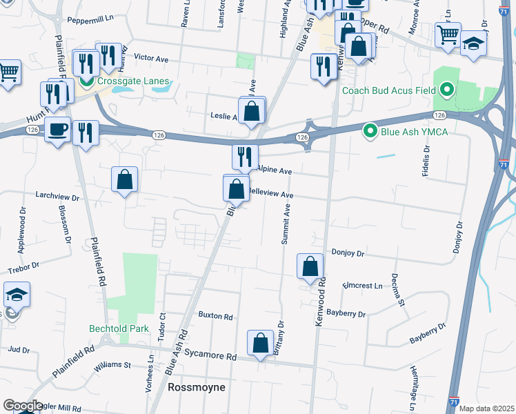 map of restaurants, bars, coffee shops, grocery stores, and more near 9001 Cherry Street in Cincinnati