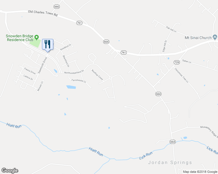 map of restaurants, bars, coffee shops, grocery stores, and more near 126 Gristmill Court in Stephenson