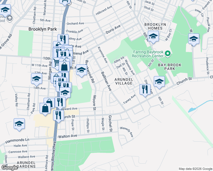 map of restaurants, bars, coffee shops, grocery stores, and more near 5308 Ballman Avenue in Brooklyn Park